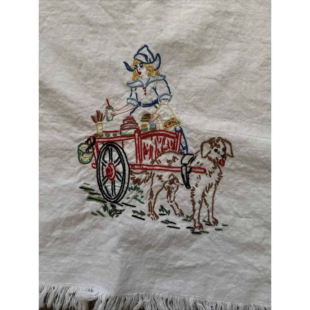 TABLECLOTH vintage hand EMBROIDERED Dutch Milk Maid 51